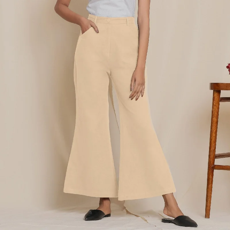 Beige Warm Cotton Flannel High-Rise Bootcut Pant