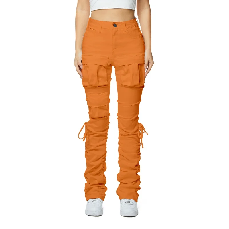 High Rise Strap Bootcut Twill Pants - Apricot Crush