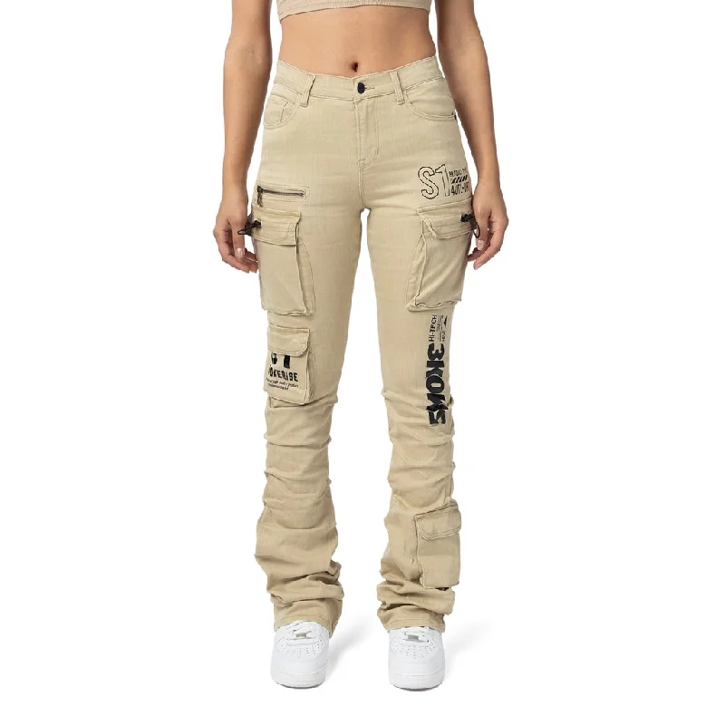 High Rise Utility Stacked Twill Pants - Cappuccino