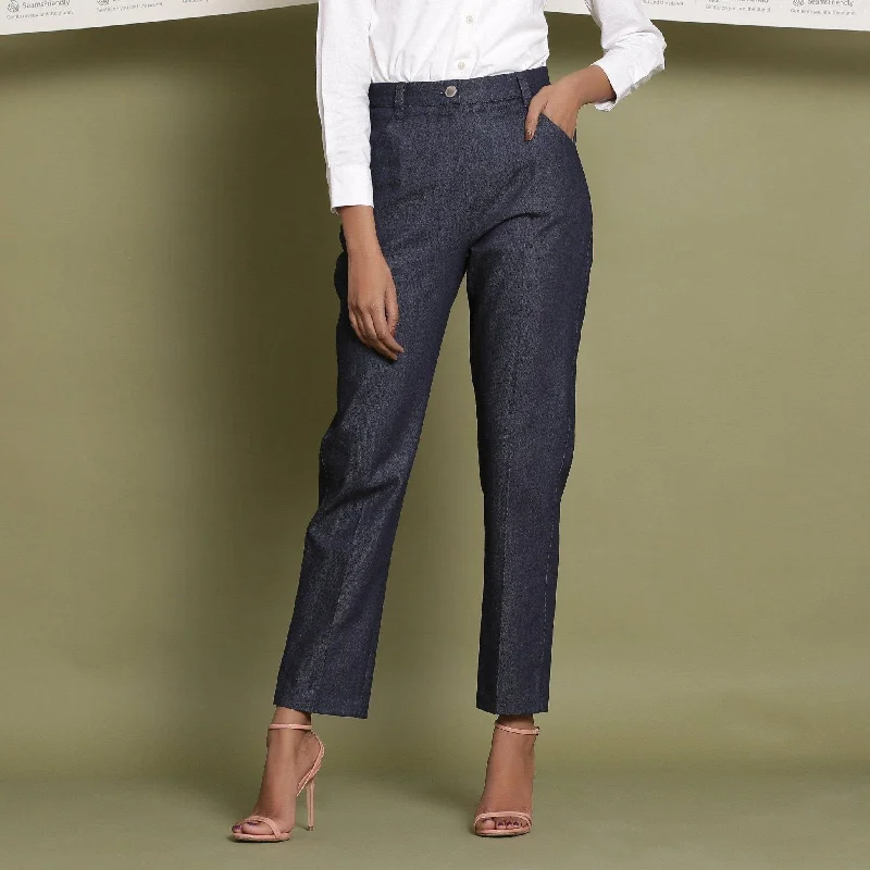 Indigo Cotton Denim High-Rise Tapered Jeans