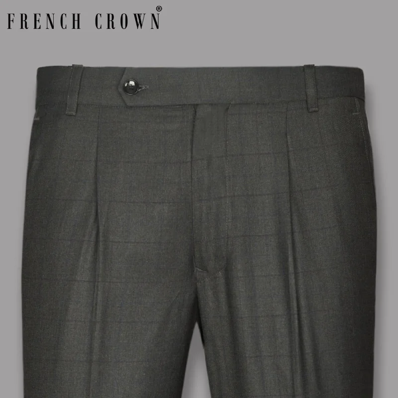 Lead Grey tonal windowpane Wool blend Pant