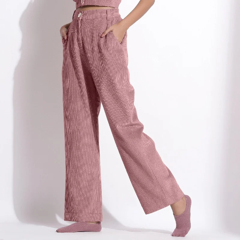 Mauve Warm Cotton Corduroy Wide Legged Pant