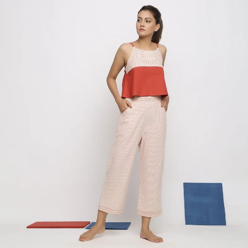 Off-White and Pink Striped Cotton Wide Legged Culottes