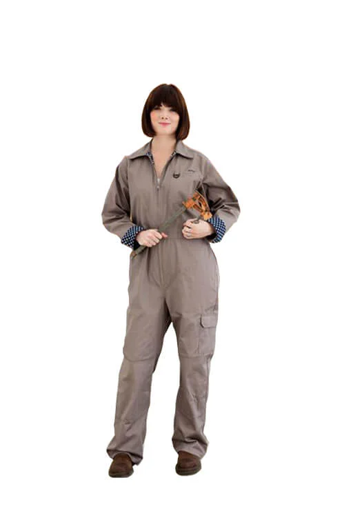 Classic Coverall | Greige With Navy Polka Dot Trim