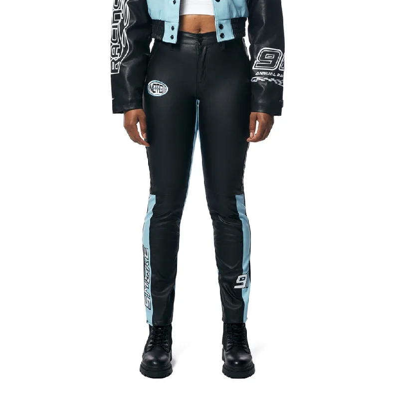 Vegan Leather Racing Pants - Blue