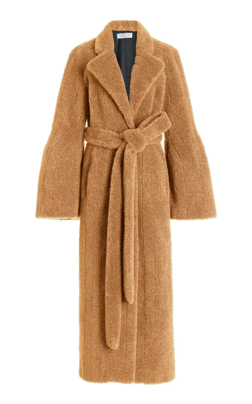 Barring Coat in Camel Virgin Wool Silk Cashmere Fur