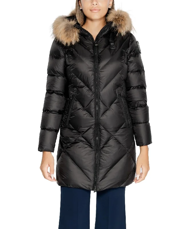 Blauer  Women's Long Down Jacket with Removable Faux Fur Hood Black