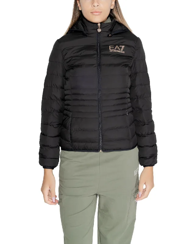 Ea7 Black Hooded Zipper Jacket with Front Pockets