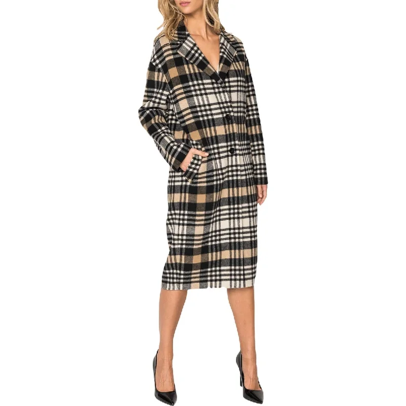 LAMARQUE Coppola Women's Plaid Print Mid-Length Wool Coat with Notch Collar