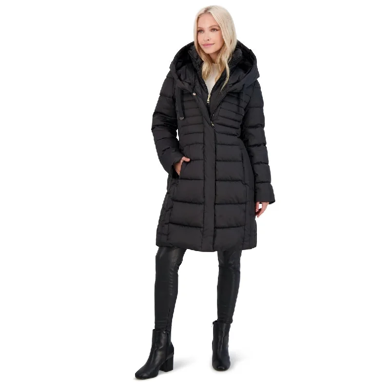 Tahari Casey Fitted Puffer Coat for Women-Quilted Winter Coat with Bib