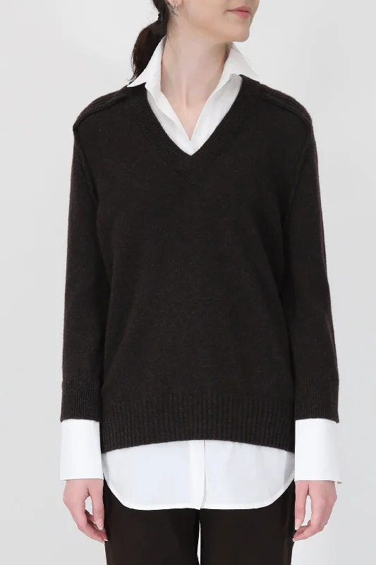 VINNIE SHIRTED V-NECK SWEATER IN FINE ITALIAN STRETCH POPLIN