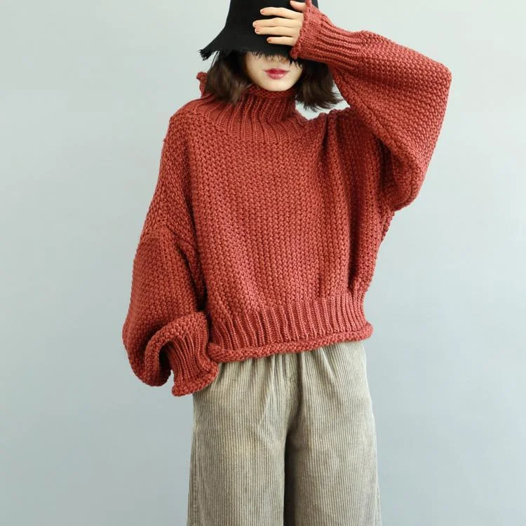 women red sweaters Loose fitting high neck knitted blouses casual fall blouse