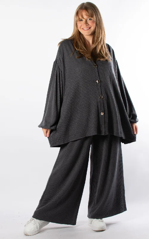 Button Cardigan Lounge Set | Charcoal