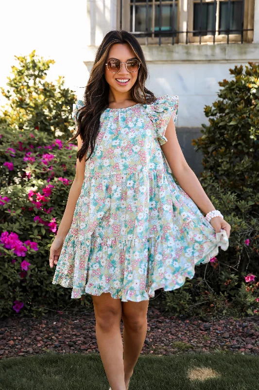 FINAL SALE - Charming Destiny Mint Floral Mini Dress