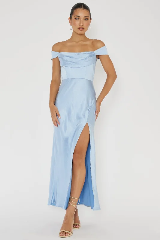 Lucinda Off-Shoulder V-Back Dress Blue