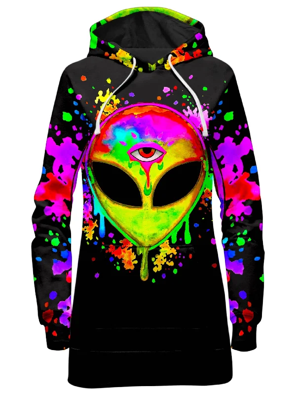 Splatter Alien Yellow Hoodie Dress