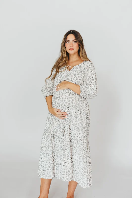 Avery Tiered Linen-Blend Midi Dress in Off-White - Bump Friendly and Inclusive Sizing