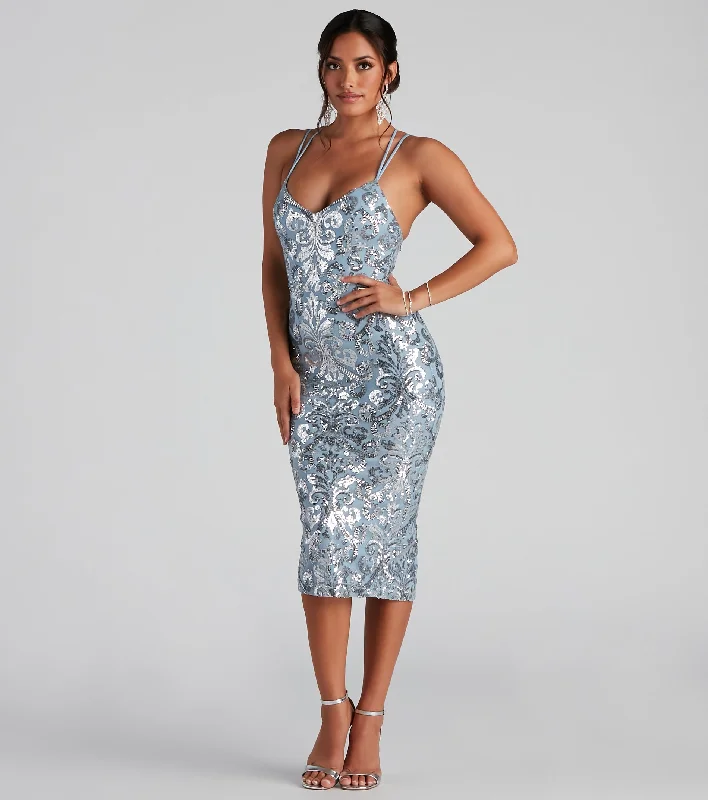 Brynne Formal Sequin Scroll Midi Dress