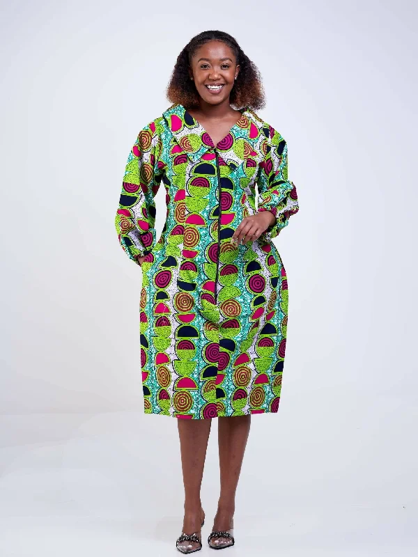 Manita Collections Mid-Length Lemon Colored Ankara Dress - Lemon Green