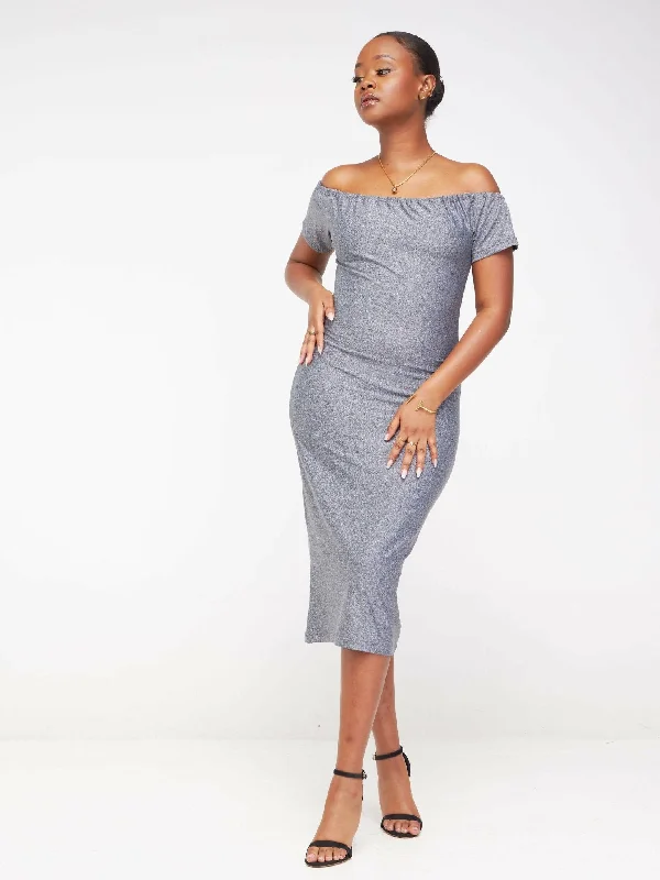 Juka Closet Off Shoulder Dress - Grey