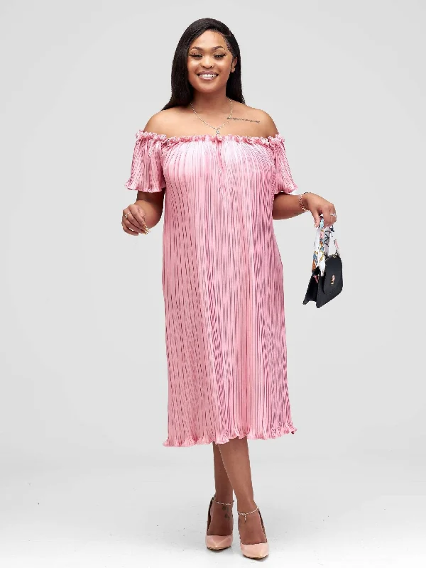 Twilight Collections Pleated Straight Midi Dress - Pink