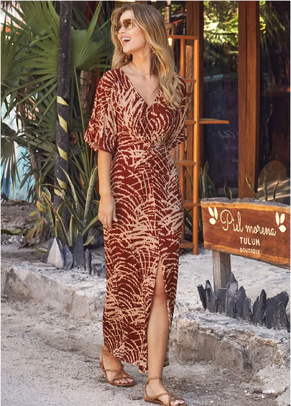 Twist Front Maxi Dress - Mystic Palm