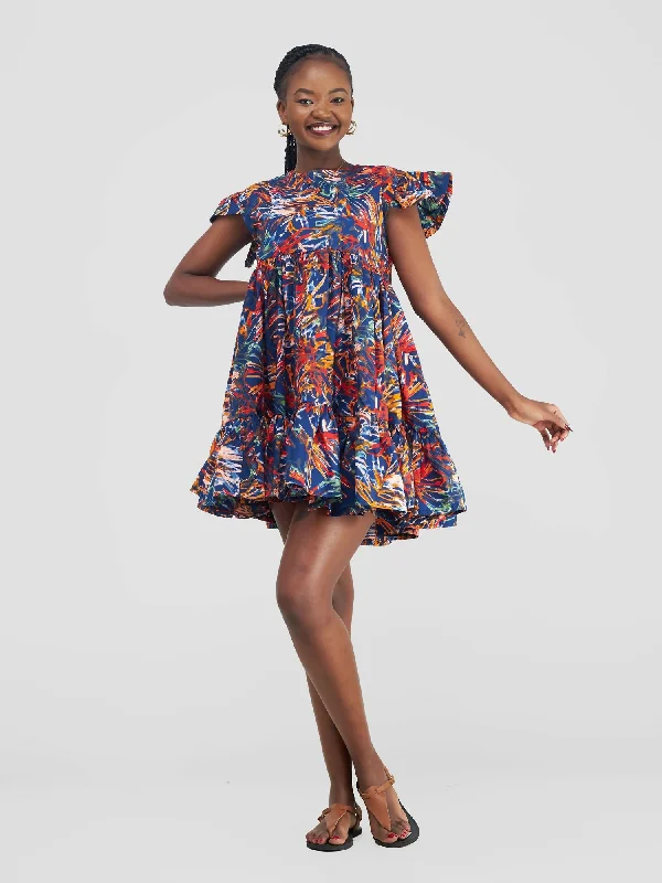 Amari African Print Shift Dress - Blue Print