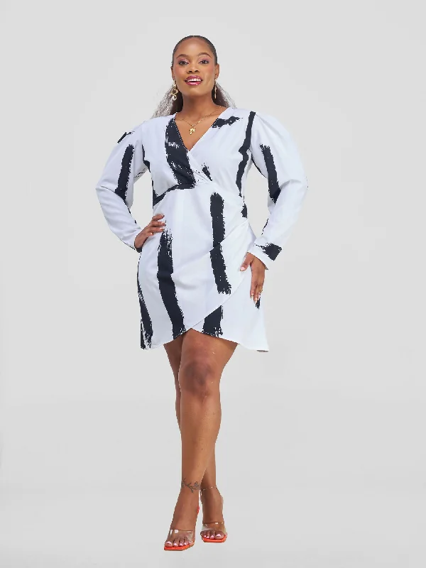 Cocoafrike Olina Wrap Dress - Black / White Print