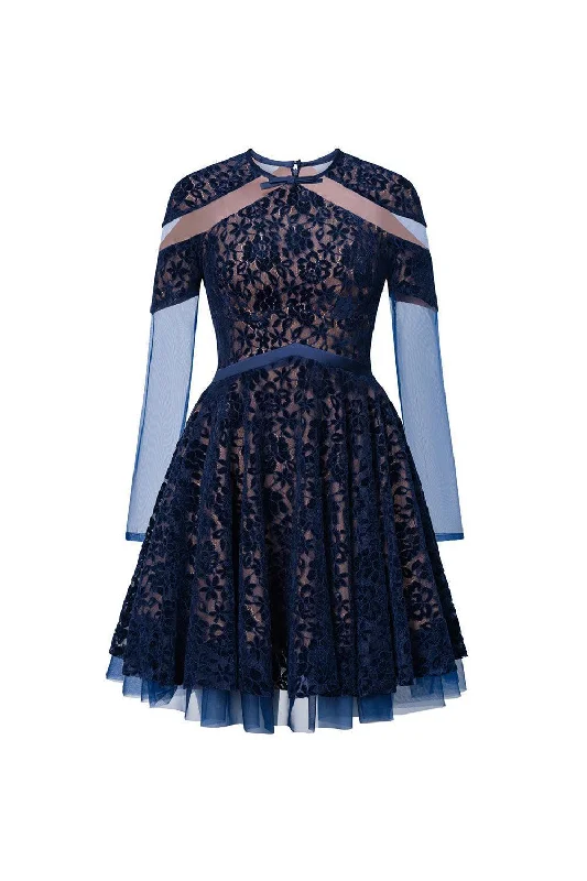 Sybil A-line Round Neck Lace Mini Dress