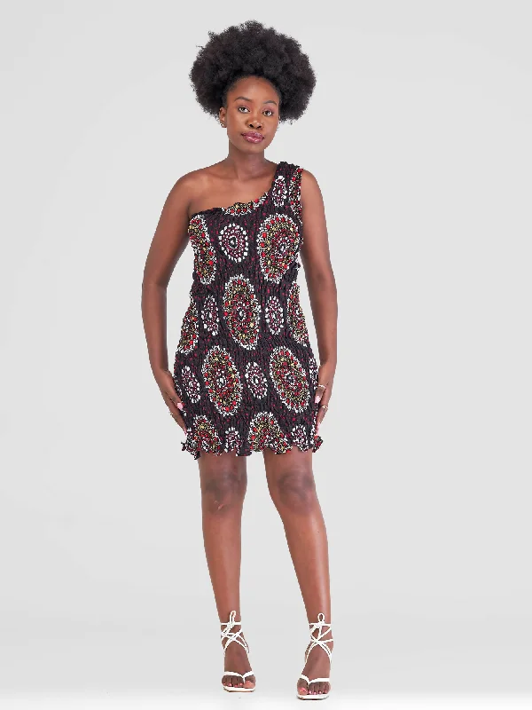 Tayari Fashion House Ricca Ankara Short Stretchy Dress - Red Print