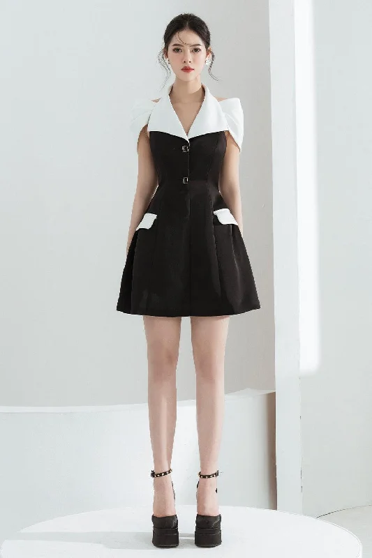 Yumi A-line Cold Shoulder Sleeved Chanel Mini Dress