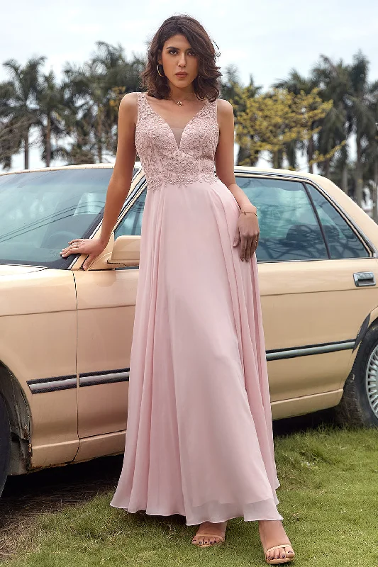 Blush Appliques Chiffon Prom Dress