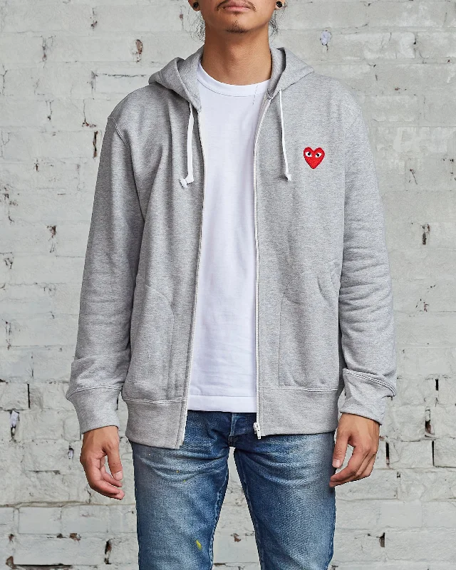 Comme des Garçons PLAY Red Heart Zip Hooded Sweatshirt Grey