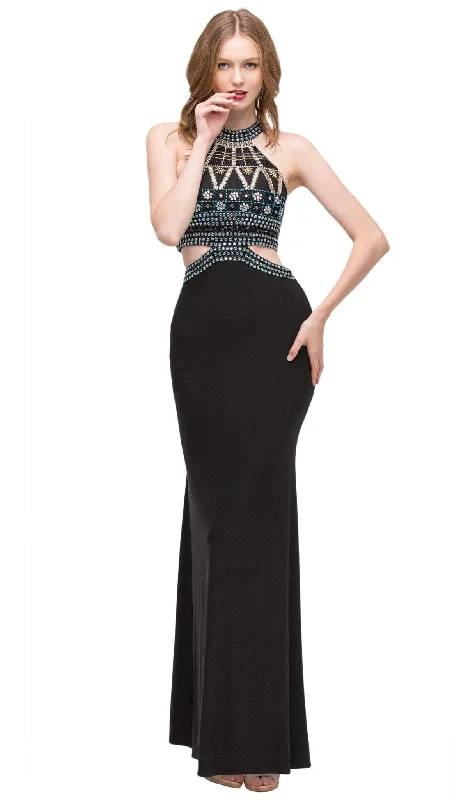 Eureka Fashion - 4073 Sleeveless Beaded Halter Jersey Sheath Dress