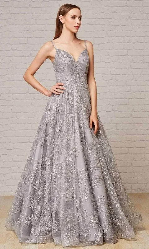 J'Adore Dresses - Glittered Deep V-Neck Prom Gown J18022