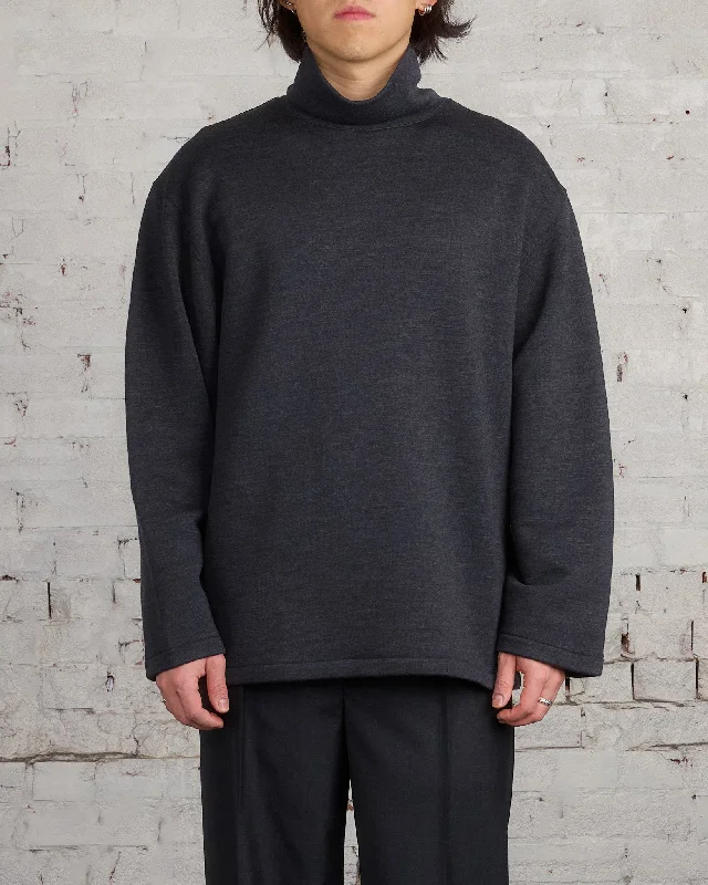 Lemaire Mock Neck Heavy Wool Sweatshirt Anthracite Melange