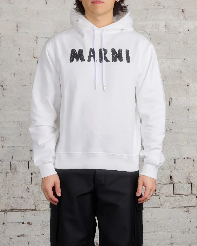 Marni Crayon Logo Hooded Sweatshirt Natural White