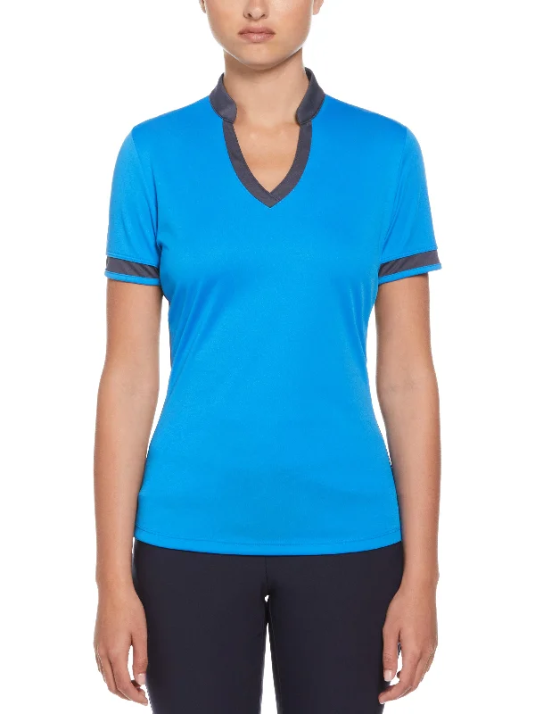 Womens Color Block Mandarin Collar Golf Polo