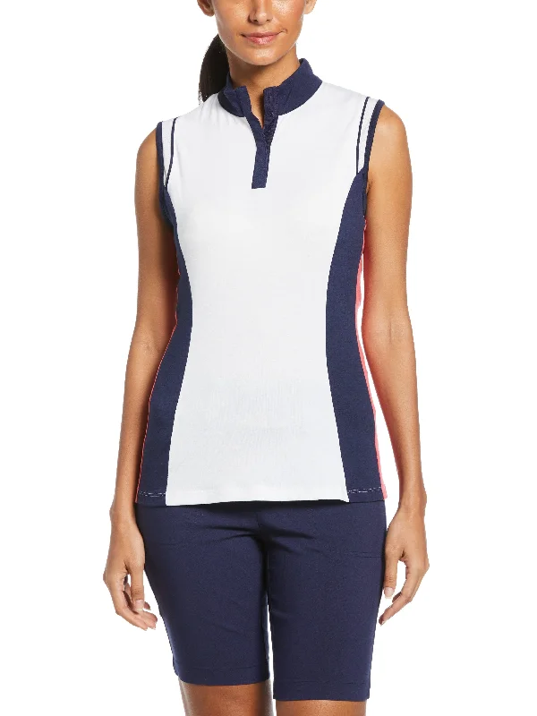 Womens Color Block Snap Front Golf Polo with Mesh Top Detail