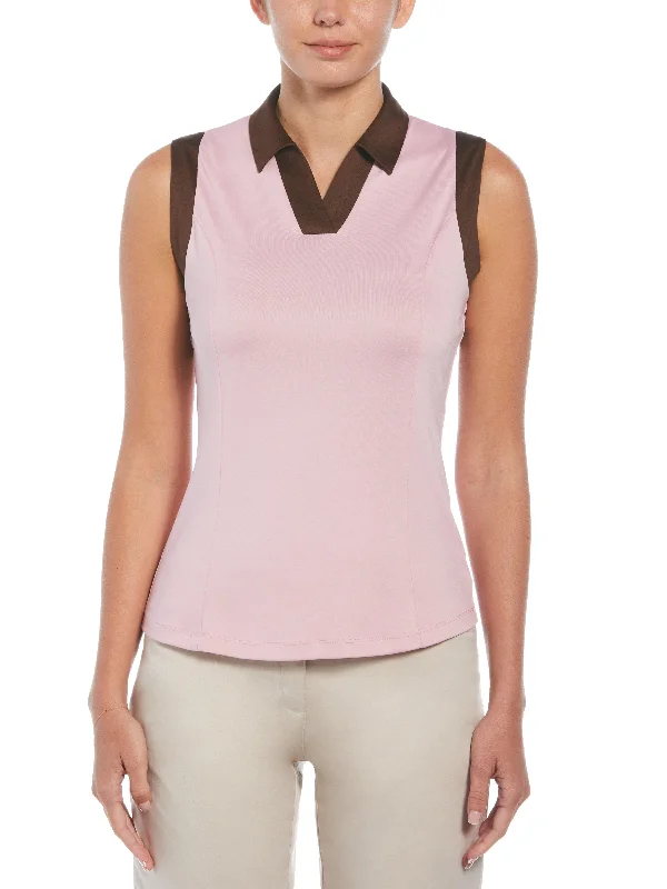 Womens Color Block V-Placket Golf Polo