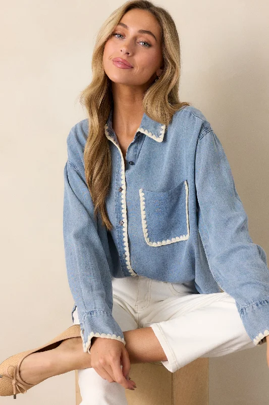 Cool Breezes Light Chambray Button Front Top