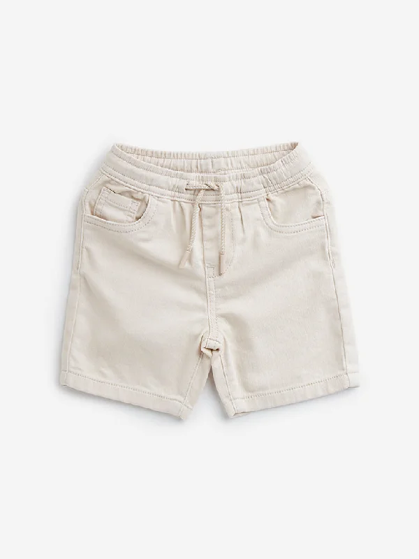 HOP Kids Beige Solid Mid-Rise Shorts