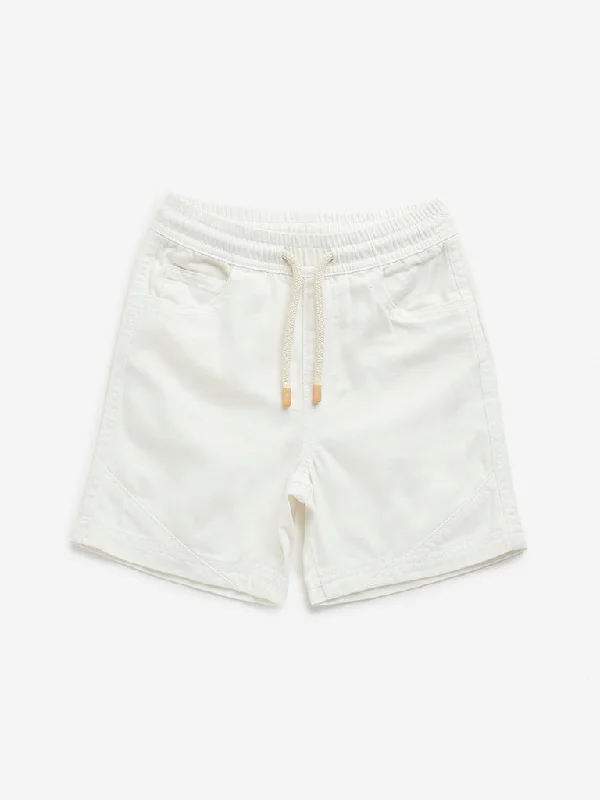 HOP Kids White Relaxed-Fit Mid-Rise Shorts