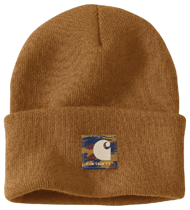 Knit Camo Patch Beanie - Carhartt Brown