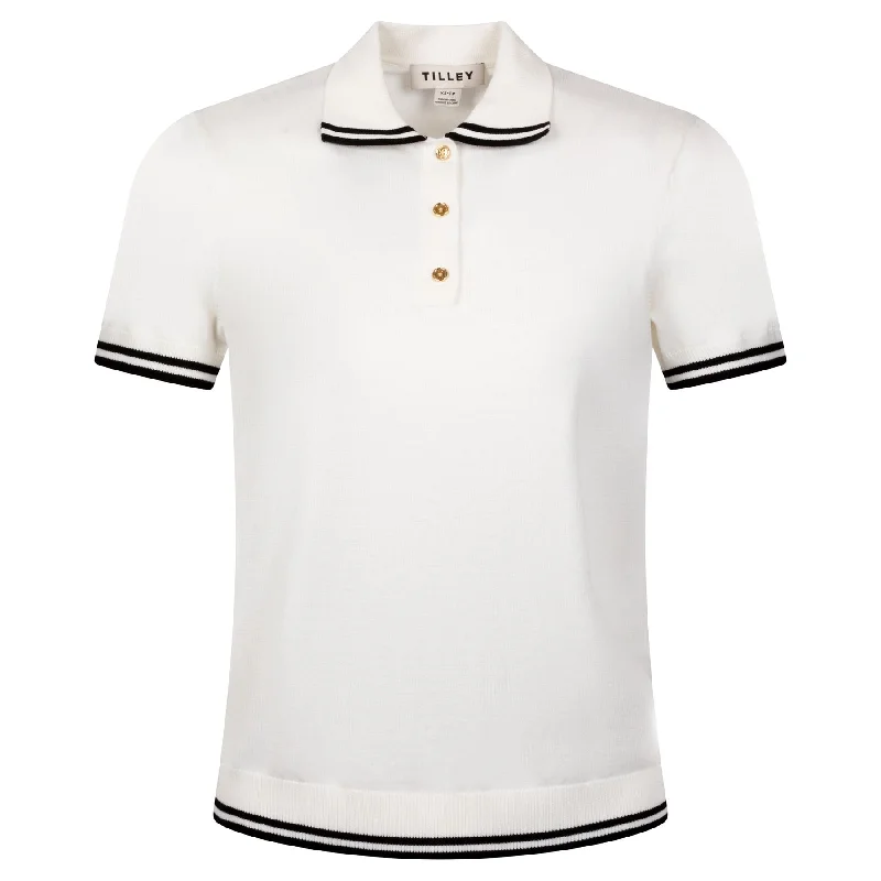 Womens Albatross Polo White/Black Stripe - AW24