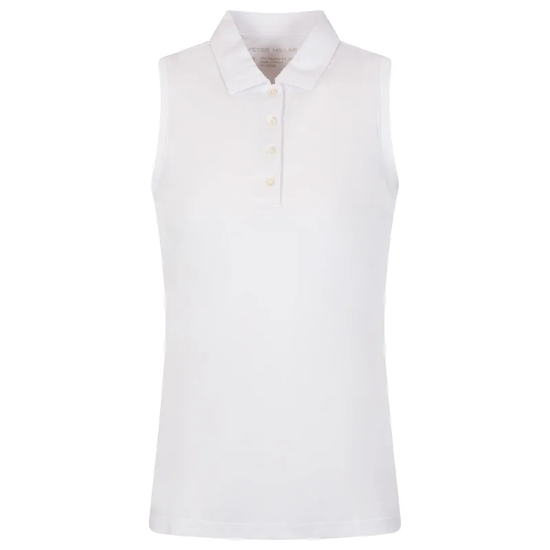 Womens Banded Sport Mesh Sleeveless Button Polo White - 2024