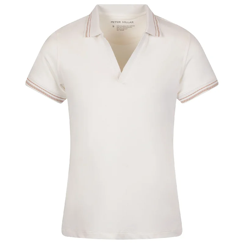 Womens Betty Drop V Polo Ivory/Camel - AW24