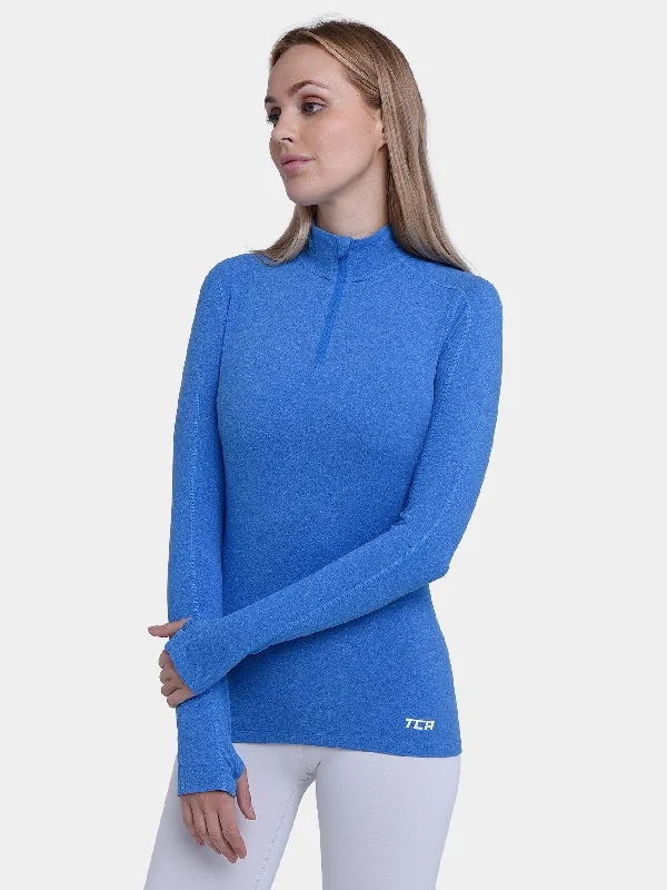 Fusion Half Zip Running Top For Women With Thumbholes & Back Zip Pocket