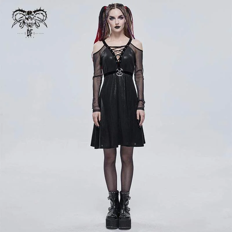 Women's Gothic Plunging Off Shoulder Splice Dress